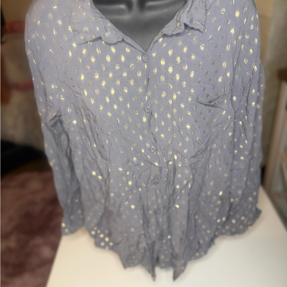 Monarch Gray Blouse with Gold Polka Dots